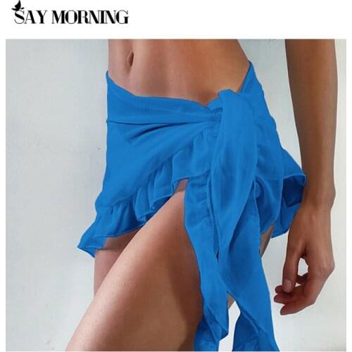 SAY MORNING Swimwear Mesh Skirt Beach Skirt Outer Blouse Sexy Womens Swimwear Chiffon Bikini Set New 2021 Beach Wear Swimming S