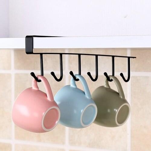 Under-Cabinet Hanger Rack 6 Hooks Black/White Iron Hooks Cup Holder Hanging Bathroom Hanger Kitchen Organizer Rack Home Decor U2