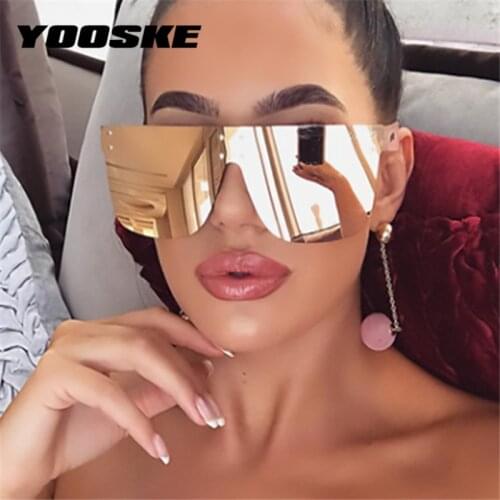 YOOSKE Oversized Sunglasses Men Women Vintage Glass Flat Top Big Frame Sun Glass Retro Siamese Eyewear UV400
