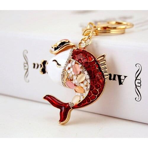 XDPQQ Creative Carp Keychain Chinese Style Set Crystal Keychain Metal Paint Pendant Jewelry Keychain Small Gift