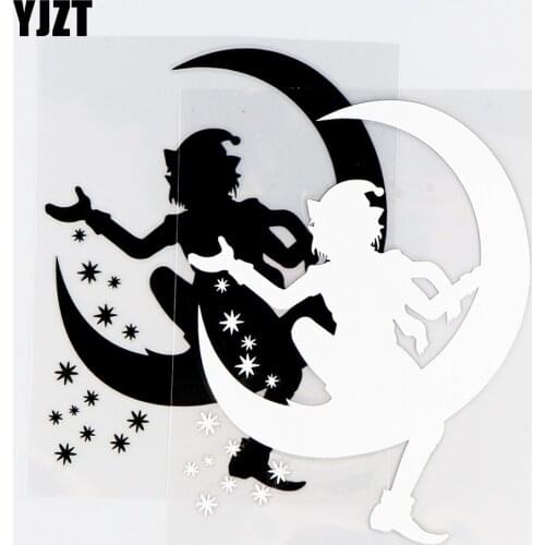YJZT 10.9×14CM Happy Spirit On The Moon Funny Car Sticker Car Truck Windows Decor Black / Silver 10A-0625