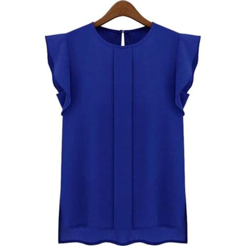 Tee Shirt Femme Womens Casual Loose Chiffon Short Sleeve Shirt Tops Solid Color Casual Loose Women Tshirt Bu/l Poleras Mujer #P3