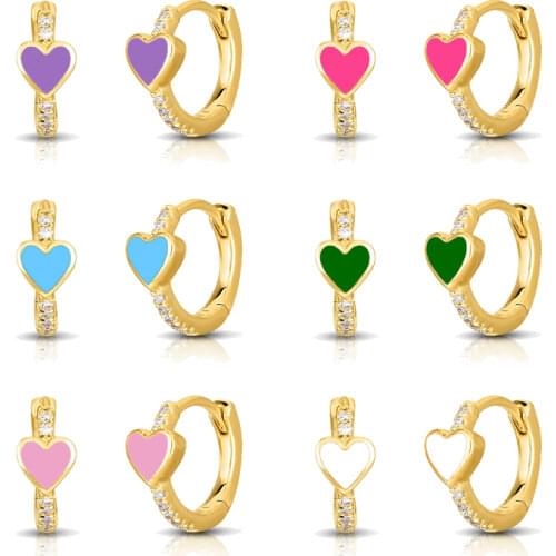 925 Sterling Silver Ear Needle Love Heart Earrings Enamel Heart Charm Hoop Earring for Women Fashion Jewelry Birthday Gift