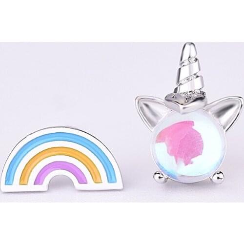 MENGYI Fashion Cute Unicorn Earrings Girls Rainbow Enamel Earrings Women‘s Simple Daily Jewelry Charm Asymmetry Earrings