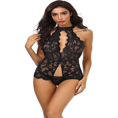 Womens Sexy Underwear,Heavy Craft Lace One-piece Pajamas Fashion Plastic Waist Hanging Neck Underwear Hollowed-out Sexy Pajamas