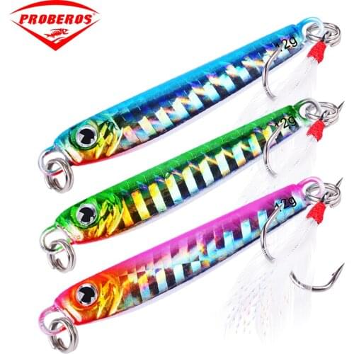 1PC Jigging Lead Fish 12G/5.5CM Metal Jig Fishing Lure 4 Colors Metal Wobbler with Feather Hooks Artificial Hard Bait