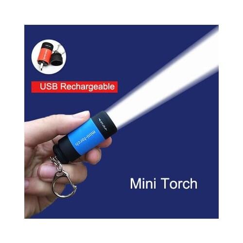 1PCS LED Mini Flashlight USB Rechargeable Portable Flashlights Key Chain Torch Pocket Light Outdoor Waterproof Hiking Flashlight
