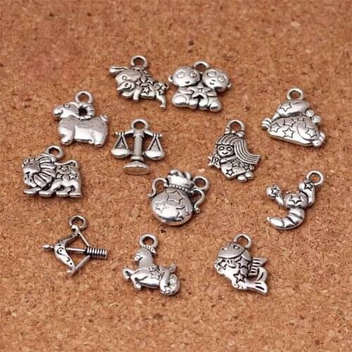 10pcs/lot Fashion Tibetan Silver 12 Constellations Charms Craft Women Men Metal Jewelry Pendants Findings DIY Necklace Bracelets