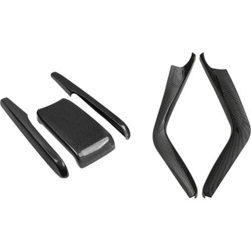 2Pcs Carbon Fiber Gear Shift Stripe Panel Cover Trim & 3Pcs Carbon Fiber Car Central Armrest Box Protective Cover