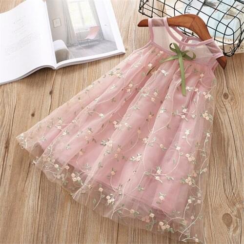 2018 summer girl dress new casual lace flower bow sleeveless kid children girls clothing beach dress girl princess dress