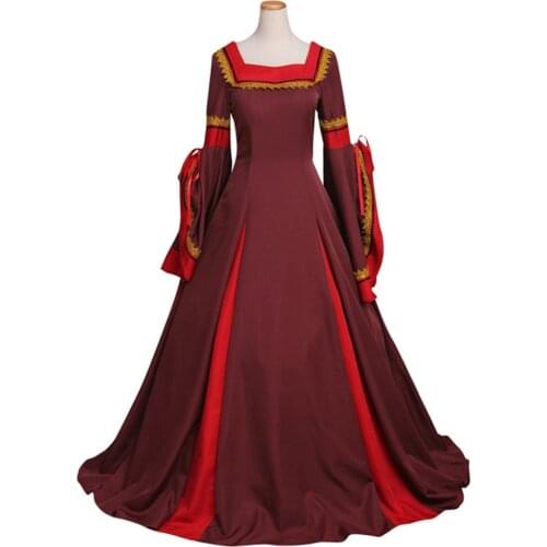 Scarlet Red Medieval Renaissance Victorian Dress Costume Adult Women Halloween Carnival Cosplay Clothes Custom Made