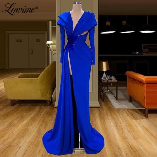 Arabic Royal Blue Prom Dresses 2020 Robe De Soiree Cut-out Sexy African Evening Gowns Dubai Party Prom Dress Vestido De Festa