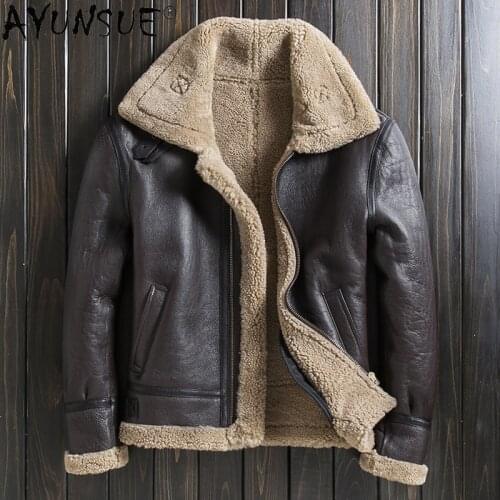 AYUNSUE Winter Jacket Men Parka Genuine Sheepskin Leather Jackets Real Sheep Shearling Coat Thick Clothes Veste Homme LXR1071