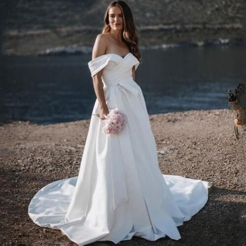 Eightree White Wedding Dresses 2021 Off Shoulder A-Line Bride Dress Backless Boho Beach Sleeveless Wedding Ball Gown Custom Size