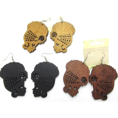 Free Shipping! Afro Girl Women Wooden Earrings can mixed 3 colors