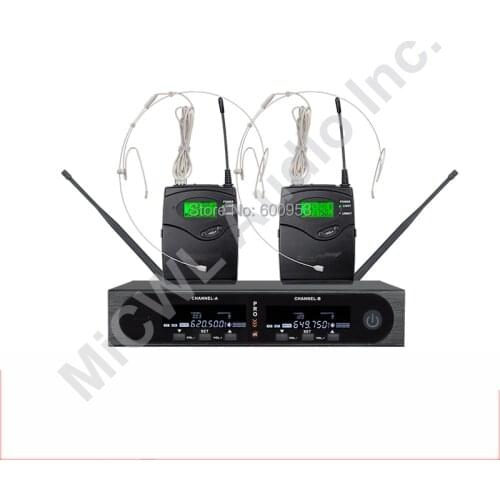 Pro SKM9000 2x100 Channel Karaoke Wireless Microphone System Stage Performance Singing 2 beige Headset Mic System