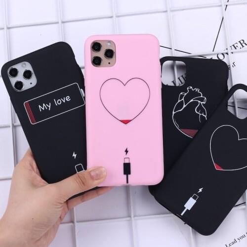 Heart Love Power Cable Phone Cover For iPhone 11 Pro Max X XS XR Max 12 8 7Plus 8Plus 6S SE Soft Silicone Candy Case