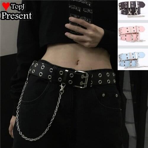 Girl women Belts Chain PU Leather Gothic Lolita cosplay Buckle Jeans Decorative Ladies Retro Decorative Punk