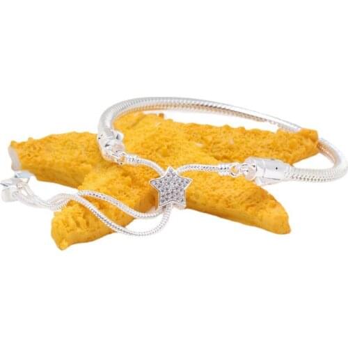 DoDoFly 925 Sterling Silver Five-pointed star buckle retractable snake bone bracelet Fit Women Bead Charm Diy Fashion Jewelry