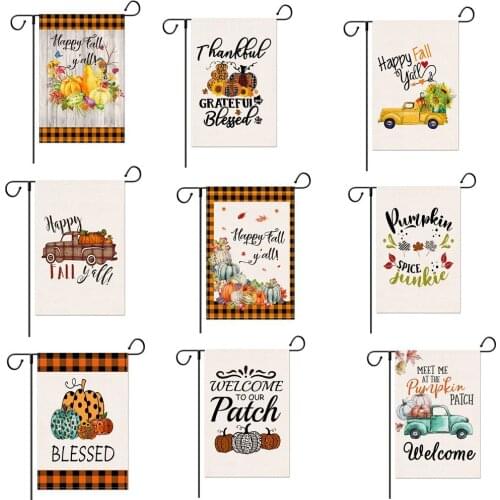 32X45CM Fall Garden Flag Car Pumpkin Garden Flag Autumn Leaves Flags Burlap-Vertical Double Sided Outdoor Decorations Yard