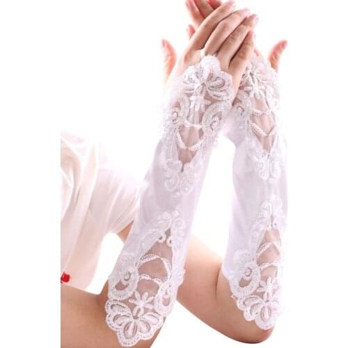 HONGFUYU Wedding Gloves Womens Fingerless Bridal Gloves Long Lace gant mariage Bridal Party gloves Wedding Luvas Accessories