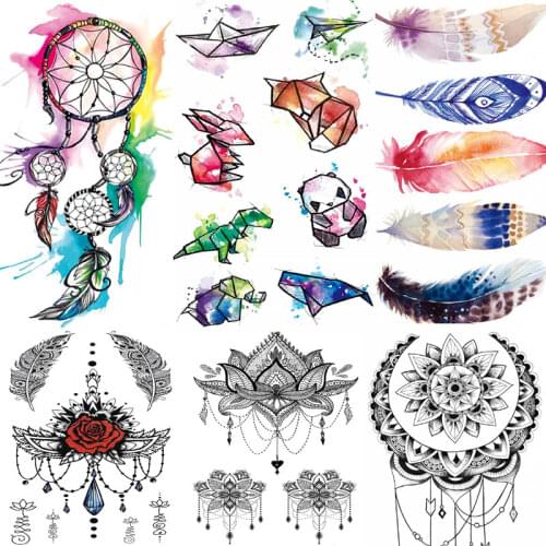 Fashion Black Flower Fake Tattoo Sticker Dot Rose Peony Temporary Tattoos DIY Water Transfer Tatoos Body Art Sticker 1pc