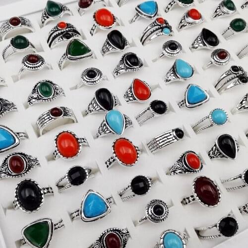 Fashion 20Pcs/Lot Natural Gem Stone Ring Charm Band Mixed Size Colour Bohemia Style Vintage Party Jewelry Gift Fit Women And Men