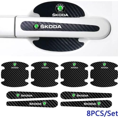 For Skoda Logo Rapid Kodiaq Superb Kamiq Yeti Karoq Fabia 2 Octavia Tour RS Leather Car Door Handle Bowl Emblem Protection Decal