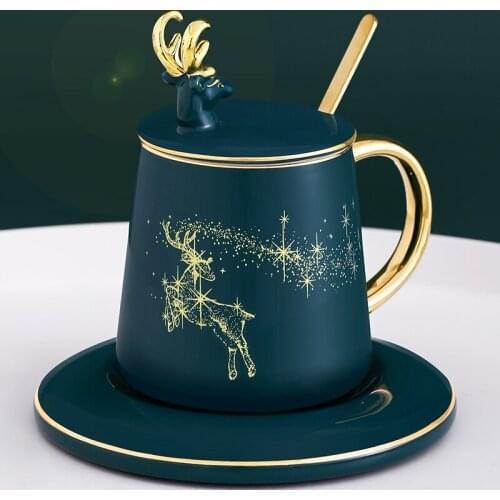Nordic mug ins ceramic cup with cover spoon personality creative trend couple light luxury coffee cup dish set