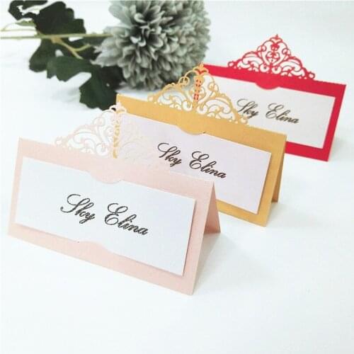 Hot 10Pcs Laser Cut Crown Seat Cards Wedding Party Decoration Supplies Wedding Name Cards Table Name Place Cards 21 Colour 5Z