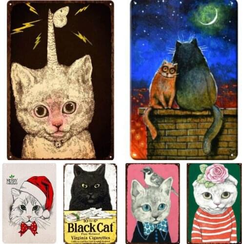Cute Cartoon Cat Tin Sign Modern Home Decoration Animals Metal Plaque Children Room Pet Shop Wall Decoration Retro Iron Poster