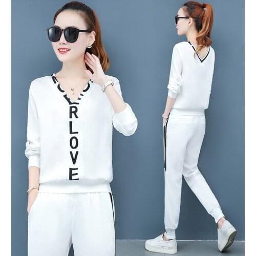 Fashion Sweatpants women set 2019 Spring autumn New Leisure 2 piece set women Loose track suits womens trend student clothing