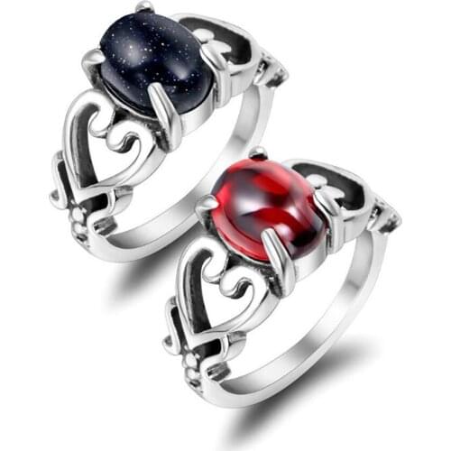Stainless Steel Black Red Stone Gothic Punk Rock Mens Ring Jewelry Gift For Him Size 6-11