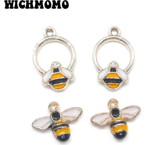 2019 New Fashion 10pieces/bag 19mm Zinc Alloy Drop Oil Bee Charms Pendants DIY Earring Necklaces Bracelets Jewelry Accessories
