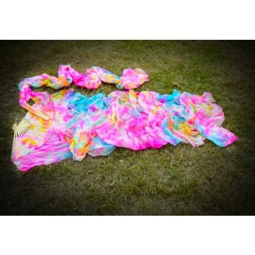 Wholesale 1pc right fans+1 pc left fans 5 size*0.9m(XX"*35") hand painted belly dance silk fan veil,mix color