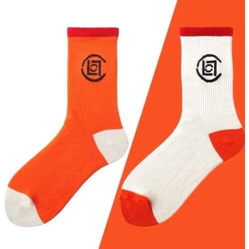 Orange Yellow White Jointly Clot Street Fashion Matching Crew Socks Silk Medium Length Mosaic Crackle Flaw Fissure Chine Gash