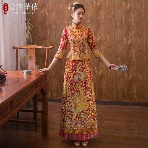 Plus Size 2XL Cheongsam Chinese Traditional Mandarin Collar Qipao Embroidery Oriental Wedding Gowns Robe Orientale vestido