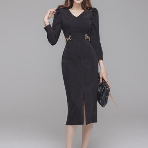 New arrival fashion comfortable solid formal dress high quality elegant vintage work style temperamental v-neck pencil dress