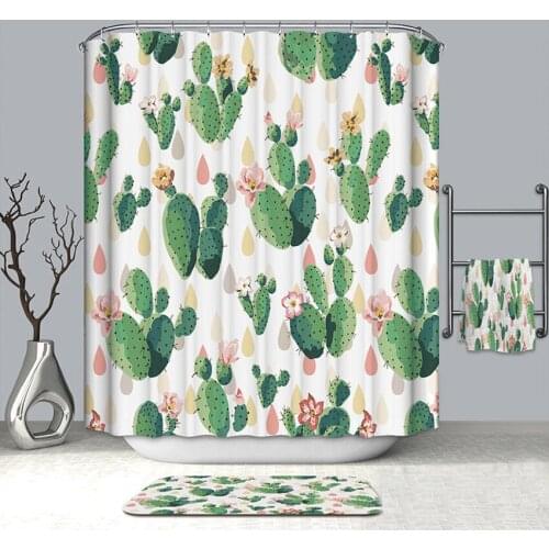 Thick Cactus Shower Curtain Polyester Banana Leaf Waterproof Bath Curtains Toilet Bathroom Bathing Shower Cover Mildew-proof
