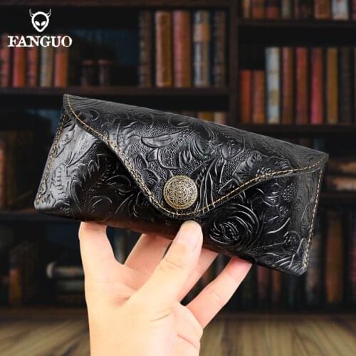 Luxury Genuine Leather Sunglasses Case Handmade Cowhide Glasses Holder Bag Retro Portable Soft Eyeglasses Box For Universal
