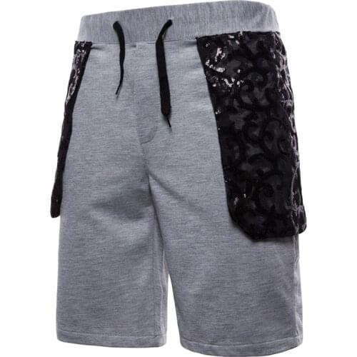 Summer New Casual Shorts Mens Knee-Length Shorts Pants Elastic Waist Pants Personality Sequined Embroidered Decorative Pants