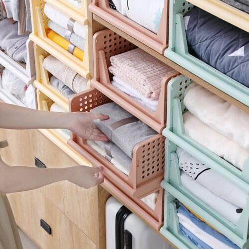 Stackable Clothes Wardrobe Storage Basket Layered Foldable Drawer Type Dormitory Storage Rack Plastic Separator Holders Frame