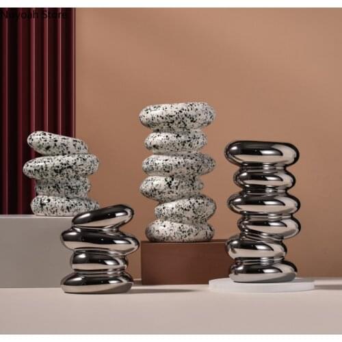 Nordic Creative Special-shaped Pebble Ceramic Vase Hydroponic Dried Flower Vase Living Room Decoration Home Flower Arrangement