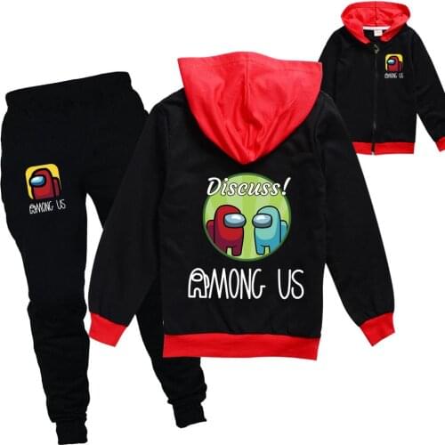 Cartoon Hoodies Kids Sweatshirts 2pcs Set Baby Toddler Girls Zipper Coat + Pants Among US Clothes Casual Sportswear