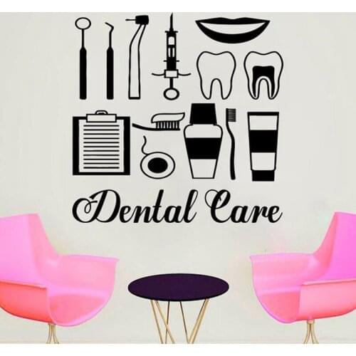 Dental Care Dentist Wall Sticker Decal Art Vinyl Teeth Tools Mural Home Decor Art Wall Tattoo Modern Bathrooom Decals N84
