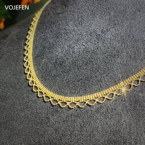 VOJEFEN AU750 18k Yellow Gold Vintage Lace Choker Bead Chain Pendant Necklace Necklace for Women Wedding Party Fine Jewelry