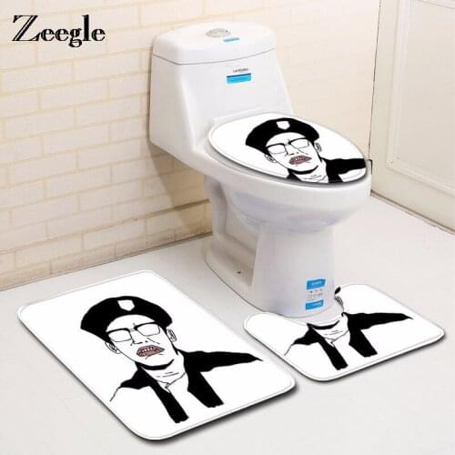 Zeegle 3D Portrait Pattern Bathroom Set Carpet Absorbent Non-Slip Pedestal Rug Lid Toilet Cover Bath Mat Toler Decor