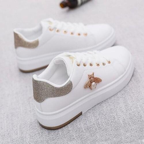 Women Casual Shoes Women Sneakers 2020 Fashion Breathable PU Leather Platform White Women Rhinestone shoes zapatillas mujer