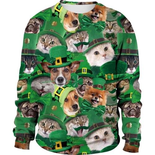 Green 3D Print Long Sleeve O Neck Sweatshirt Women Casual Cute Pet Cosplay Shirts Hoodie Irish Festival Pullover Party Clothing