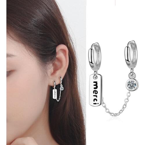 1PC Punk Double Hoop Earring for Women Silver Color Crystal Ear Hole Letter Tragus Cartilage Earrings Helix Piercing Jewelry